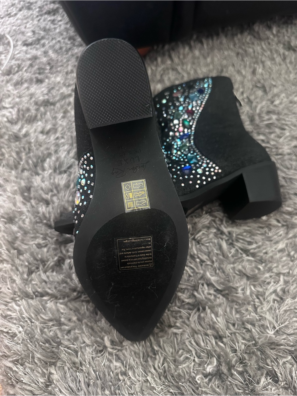 London Rag Starlit Black Denim Jewel-Studded Western Bootie - Picture 6 of 8